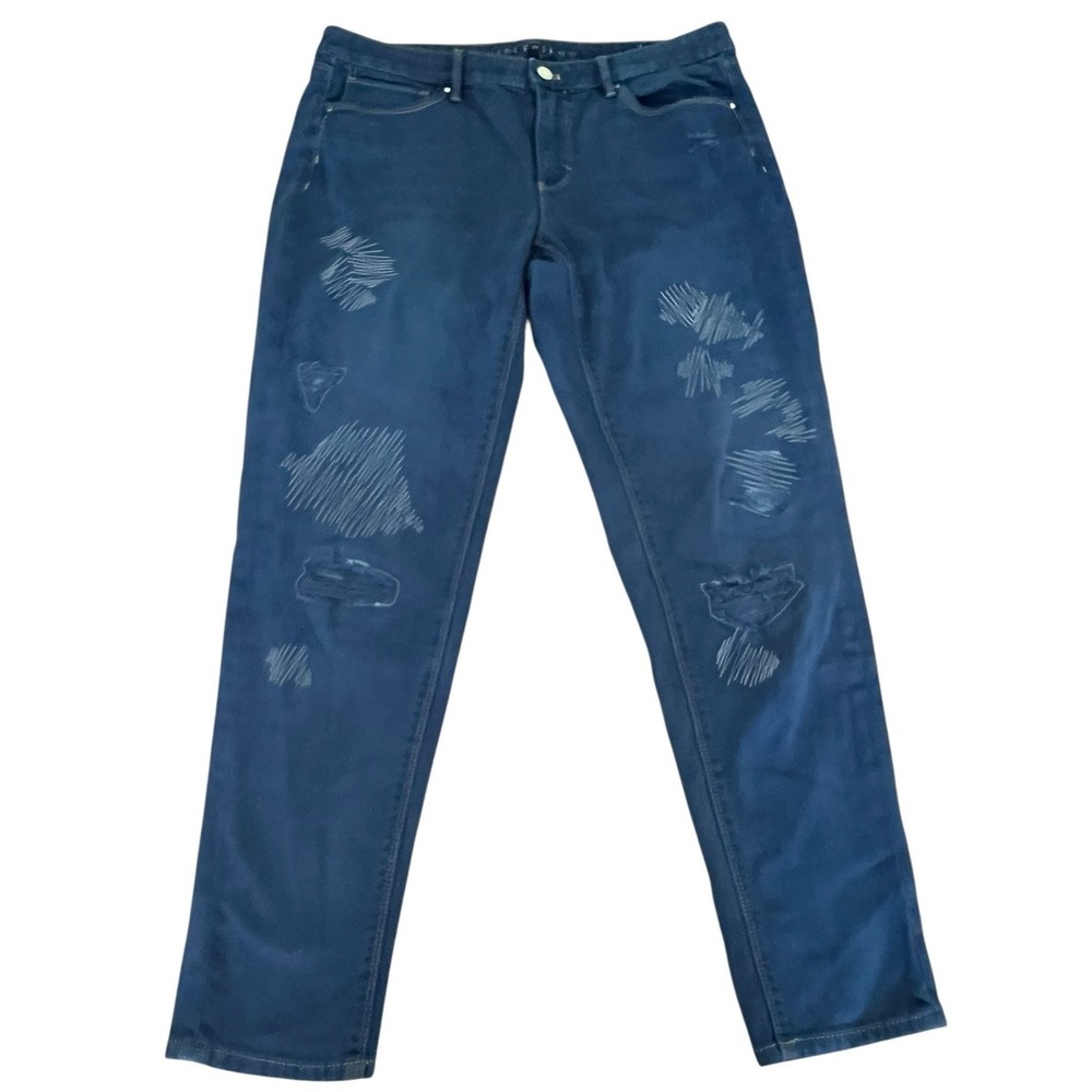 White House Black Market Girlfriend SZ 10 Embroidered‎ Straight Leg Denim Jeans